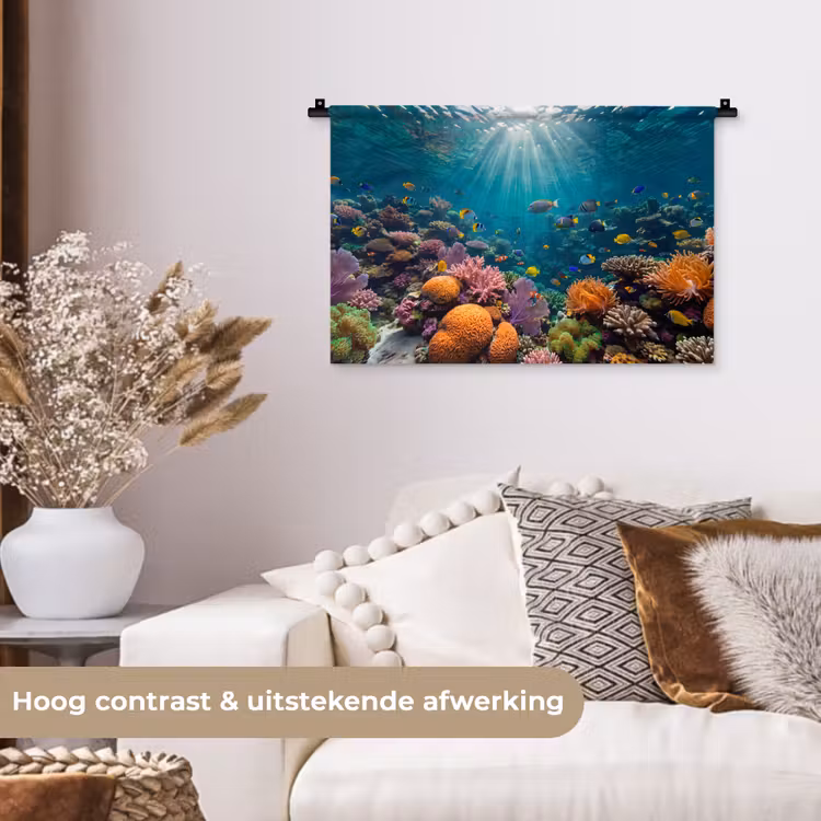 Wandkleed - Vis - Koraal - Oceaan - Natuur - Kleurrijk — 4
