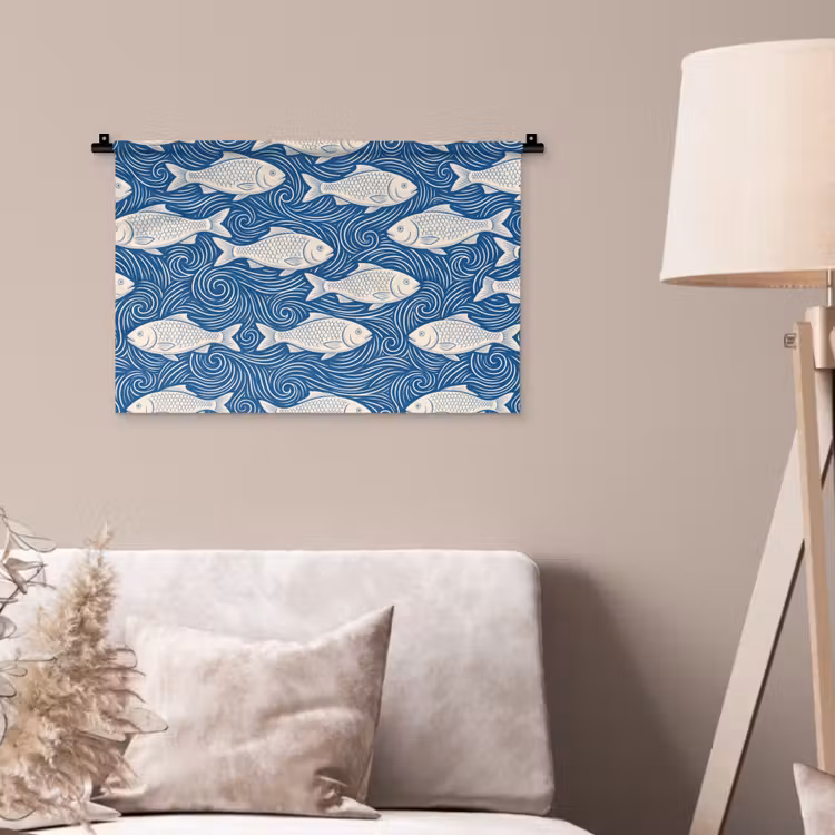 Wandkleed - Vis - Water - Patroon - Grafisch - Blauw — 2