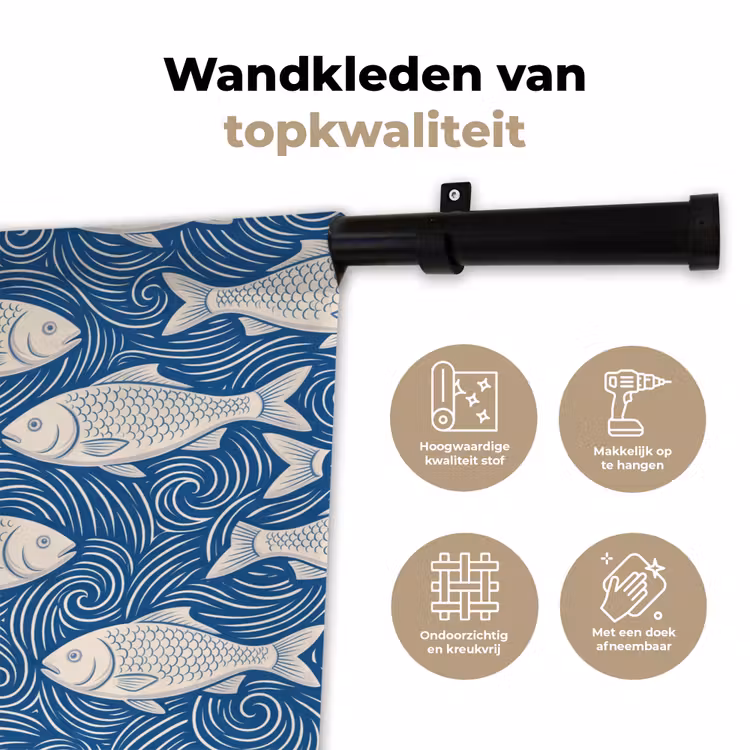 Wandkleed - Vis - Water - Patroon - Grafisch - Blauw — 3