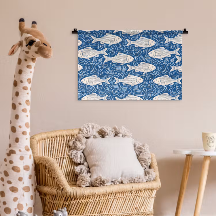 Wandkleed - Vis - Water - Patroon - Grafisch - Blauw — 5