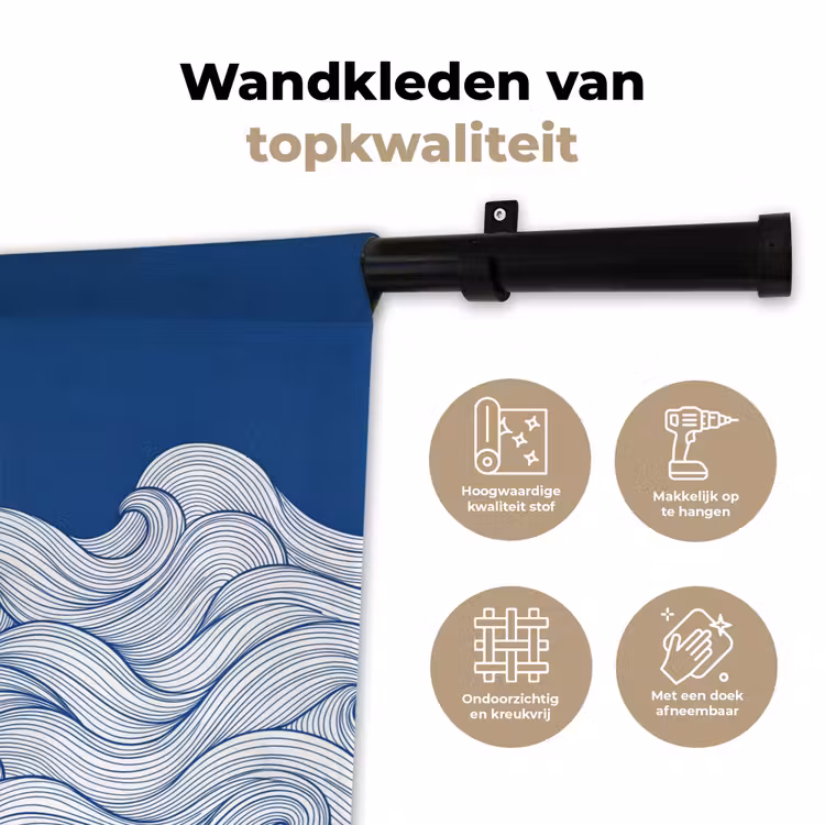 Wandkleed - Walvis - Staart - Golven - Lijntekening - Blauw — 3