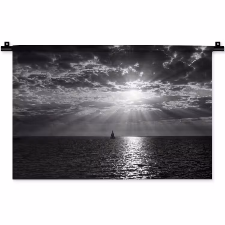 Wandkleed - Water - Boot - Lucht - Natuur - Zwart-wit — 1