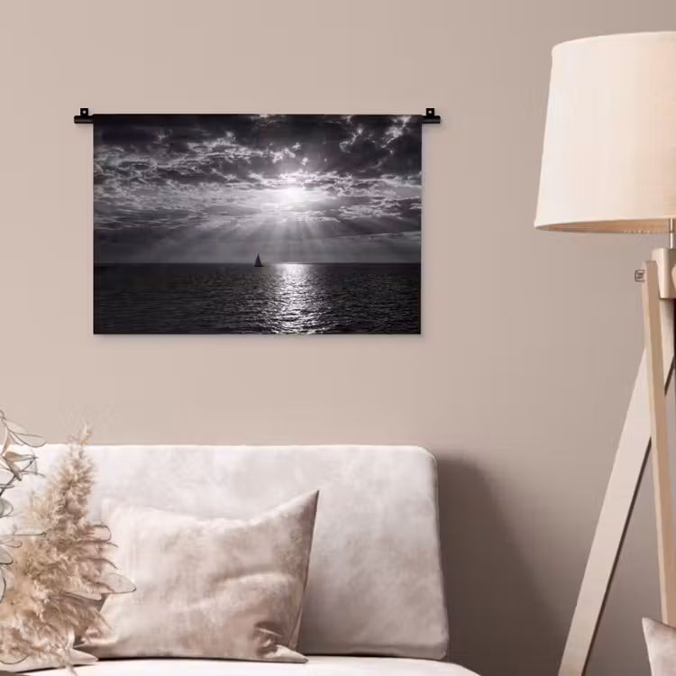 Wandkleed - Water - Boot - Lucht - Natuur - Zwart-wit — 2