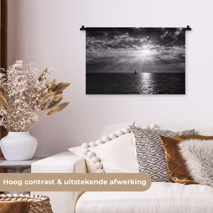 Wandkleed - Water - Boot - Lucht - Natuur - Zwart-wit — 4