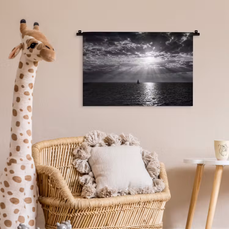 Wandkleed - Water - Boot - Lucht - Natuur - Zwart-wit — 5