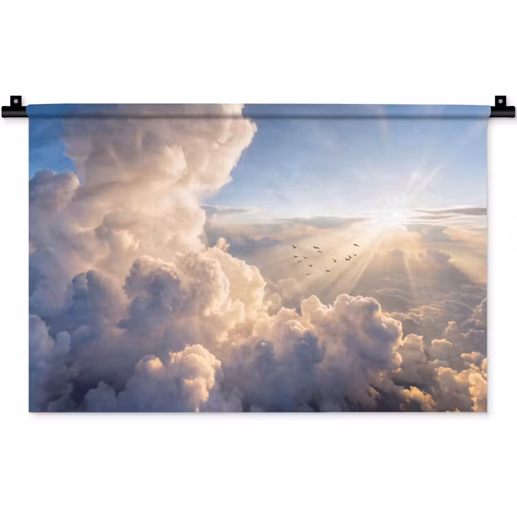 Wandkleed - Wolken - Zonnestralen - Natuur - Wit — 1