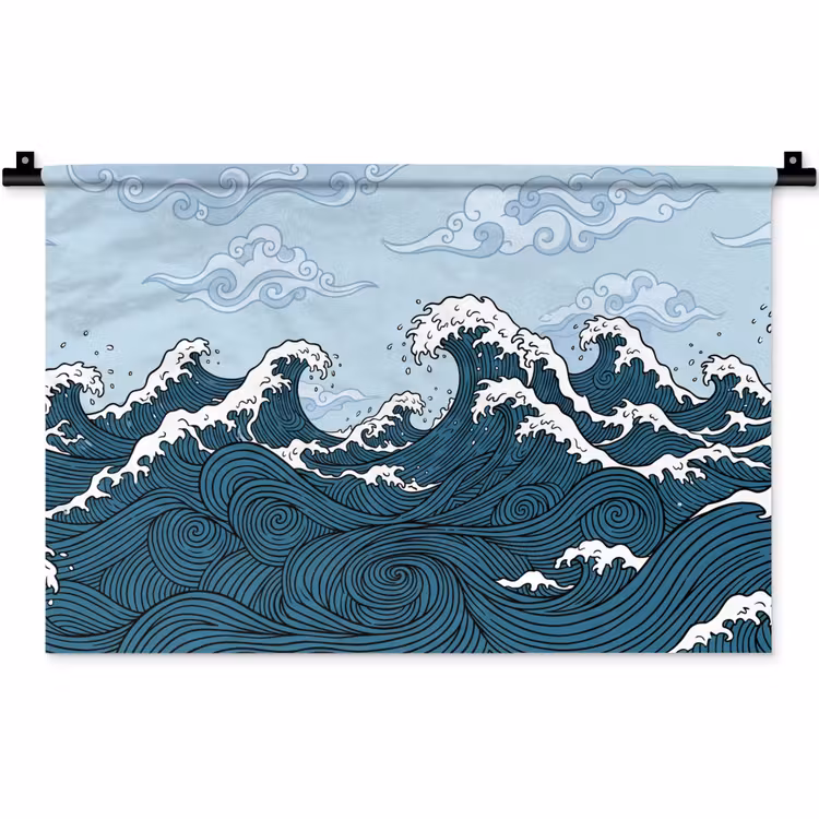 Wandkleed - Zee - Golven - Japans - Natuur - Blauw — 1