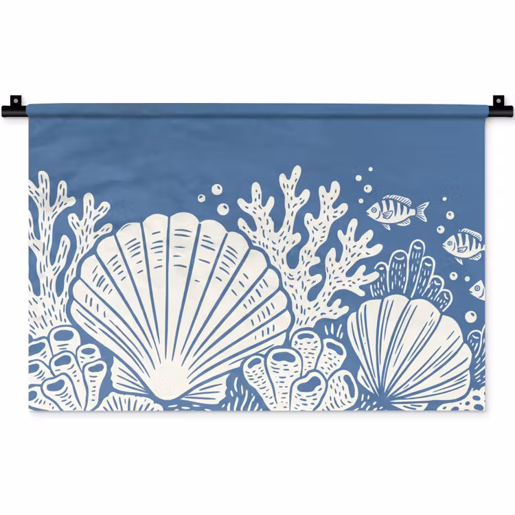Wandkleed - Zeeleven - Koraal - Schelp - Vis - Illustratie - Onderwater — 1