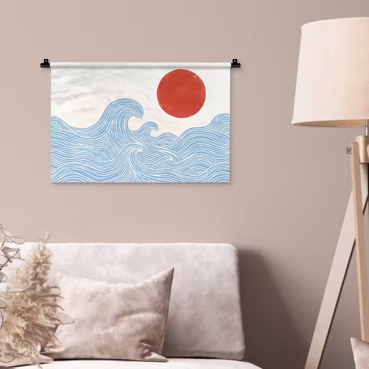 Wandkleed - Zon - Golven - Oceaan - Abstract - Rood — 2