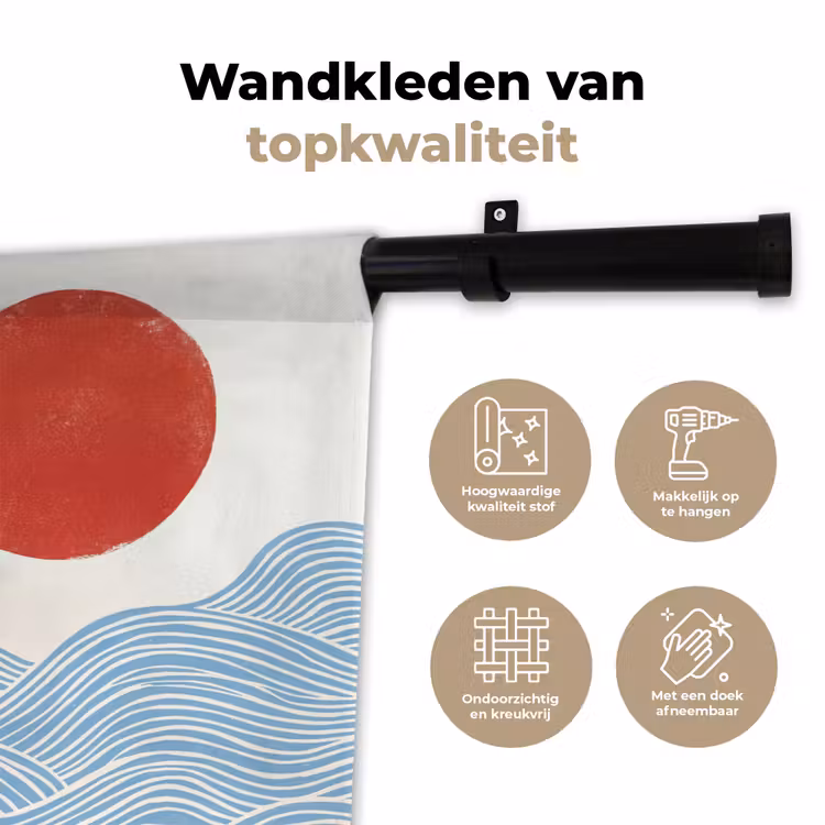 Wandkleed - Zon - Golven - Oceaan - Abstract - Rood — 3