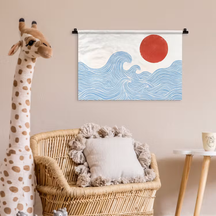 Wandkleed - Zon - Golven - Oceaan - Abstract - Rood — 5