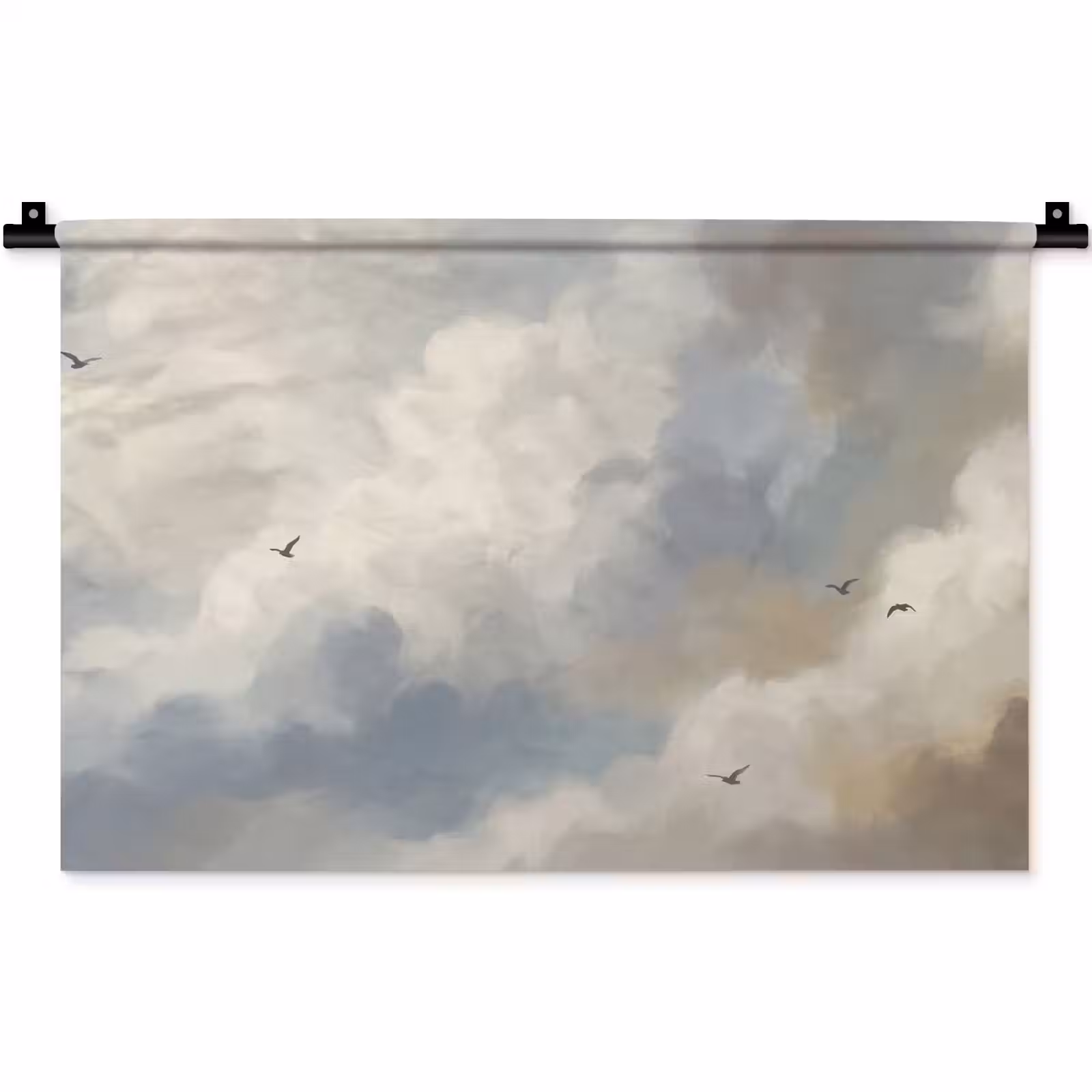 Wandkleed - Vogel - Wolken - Natuur - Modern - Grijs — 1