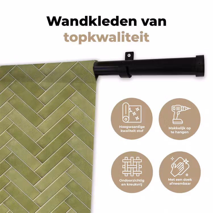 Wandkleed - Visgraat - Wandtegel - Olijfgroen — 3