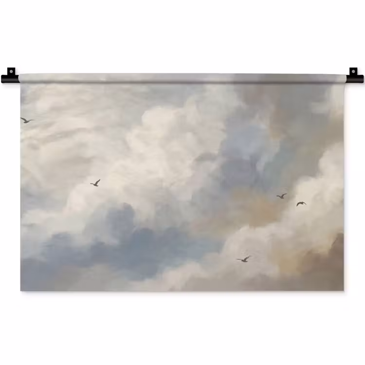 Wandkleed - Vogel - Wolken - Natuur - Modern - Grijs — 1