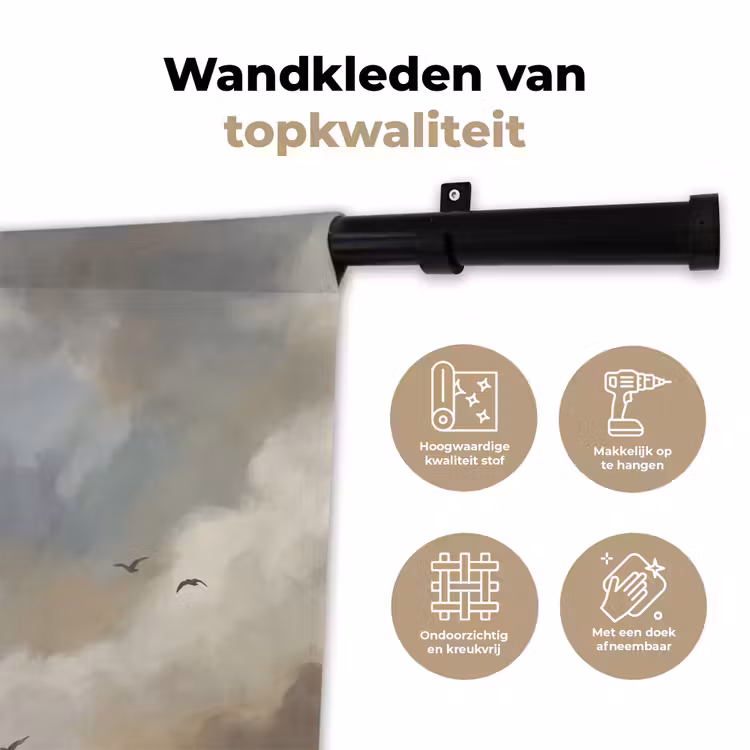 Wandkleed - Vogel - Wolken - Natuur - Modern - Grijs — 3
