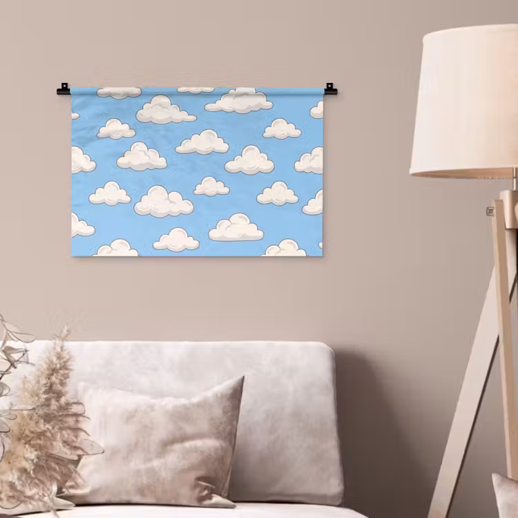 Wandkleed - Wolk - Cartoon - Lucht - Blauw - Wit — 2