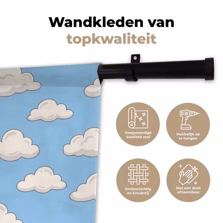 Wandkleed - Wolk - Cartoon - Lucht - Blauw - Wit — 3