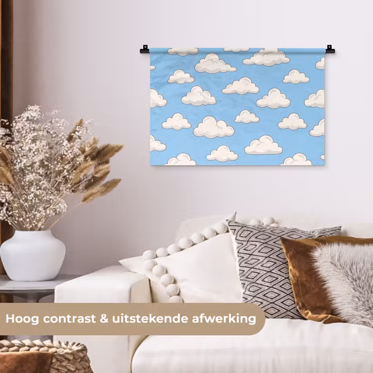 Wandkleed - Wolk - Cartoon - Lucht - Blauw - Wit — 4