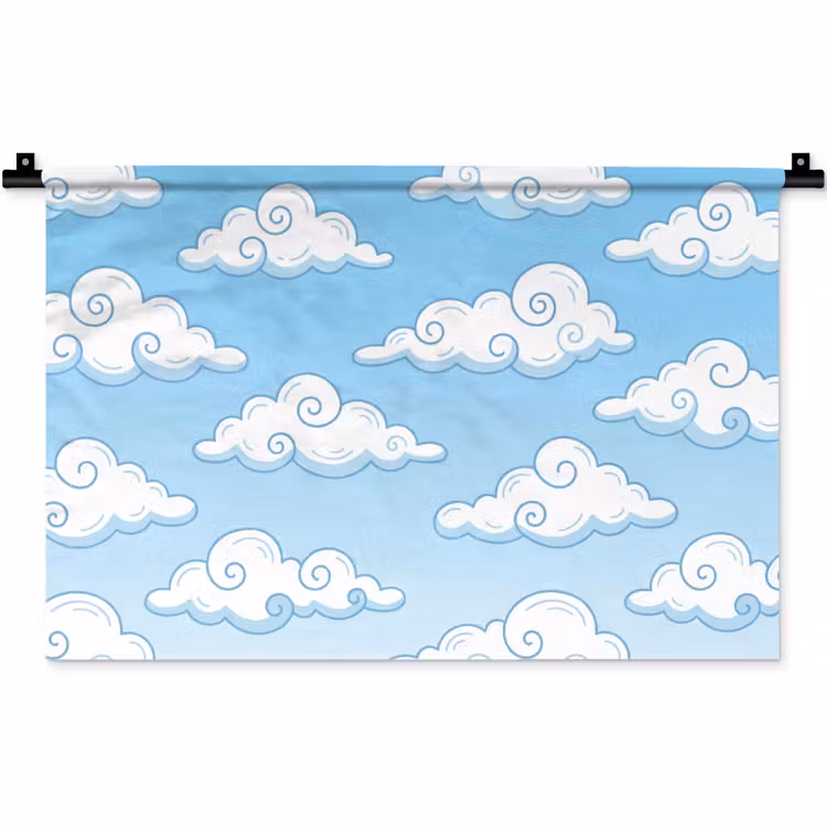 Wandkleed - Wolk - Lucht - Cartoon - Blauw - Wit — 1
