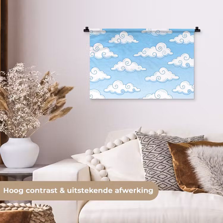 Wandkleed - Wolk - Lucht - Cartoon - Blauw - Wit — 4