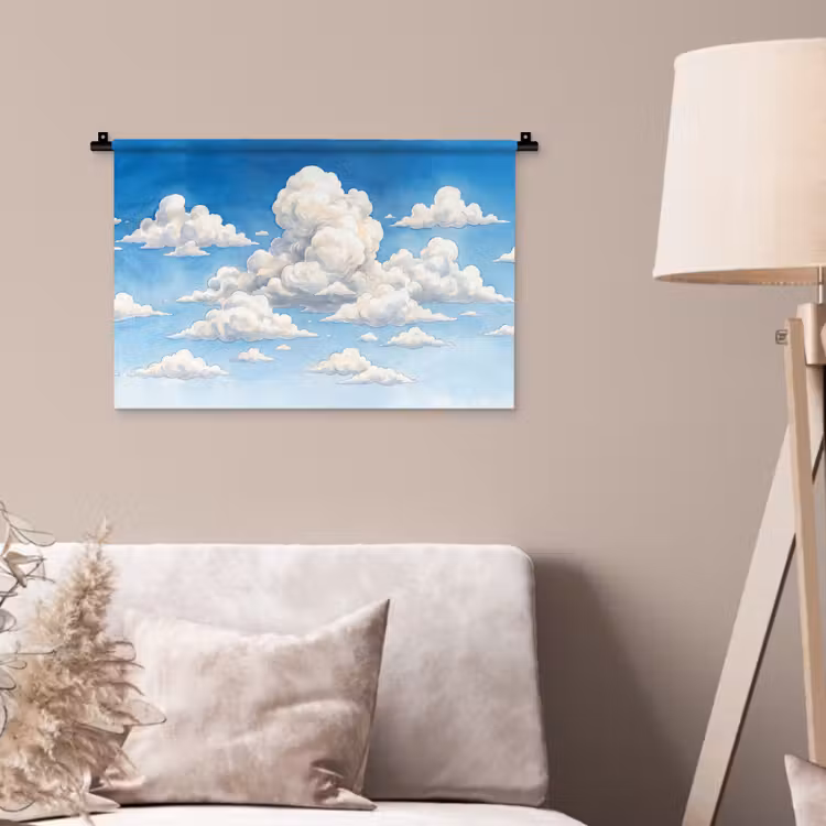 Wandkleed - Wolken - Blauwe lucht - Natuur - Modern - Wit — 2