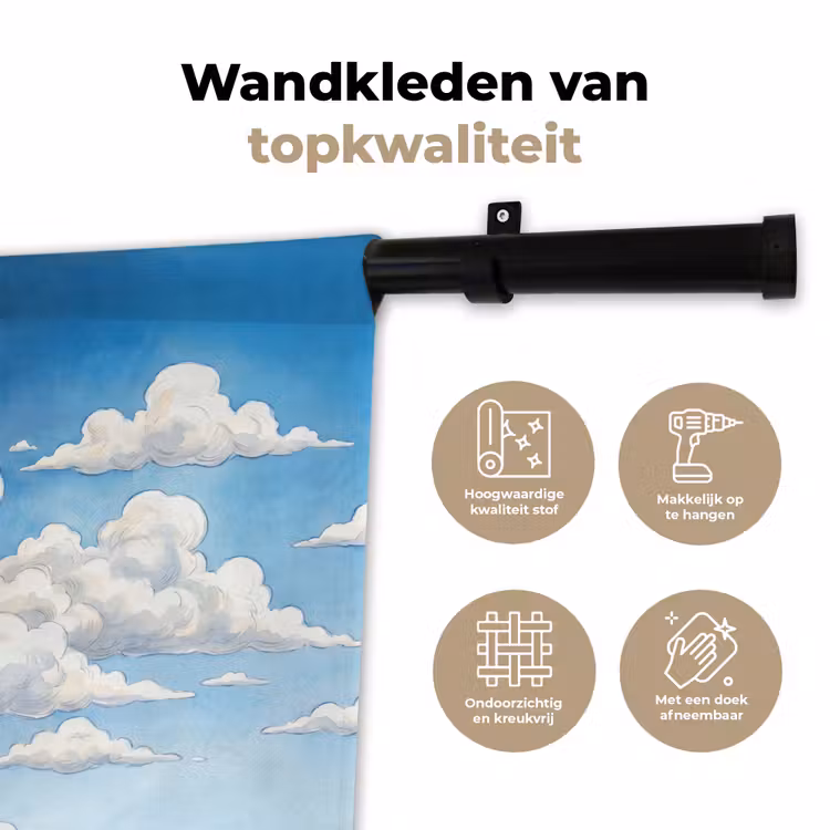 Wandkleed - Wolken - Blauwe lucht - Natuur - Modern - Wit — 3