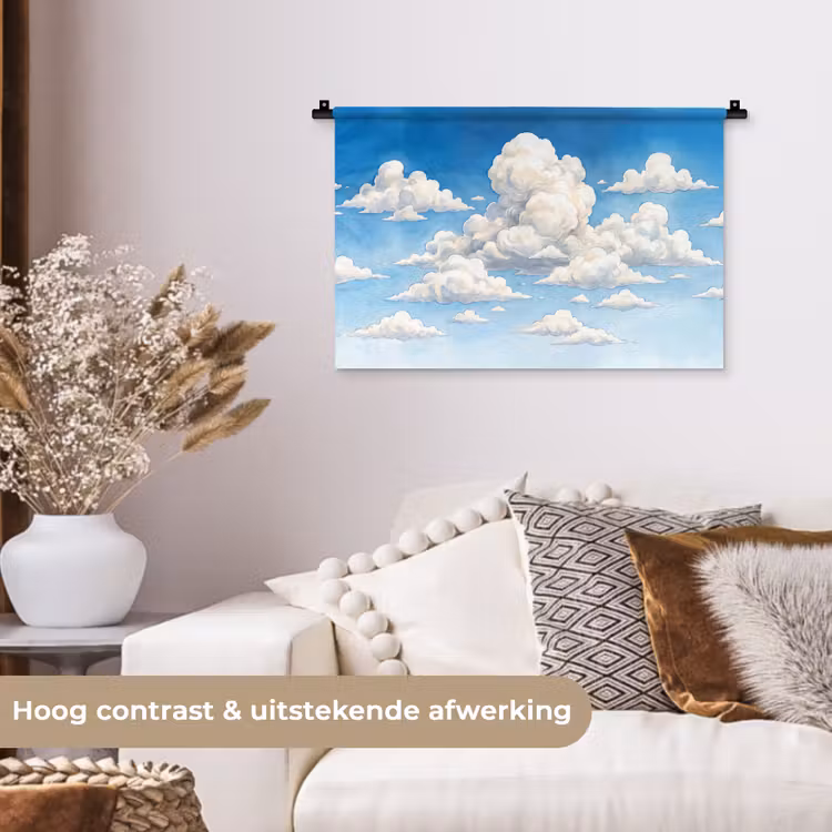 Wandkleed - Wolken - Blauwe lucht - Natuur - Modern - Wit — 4