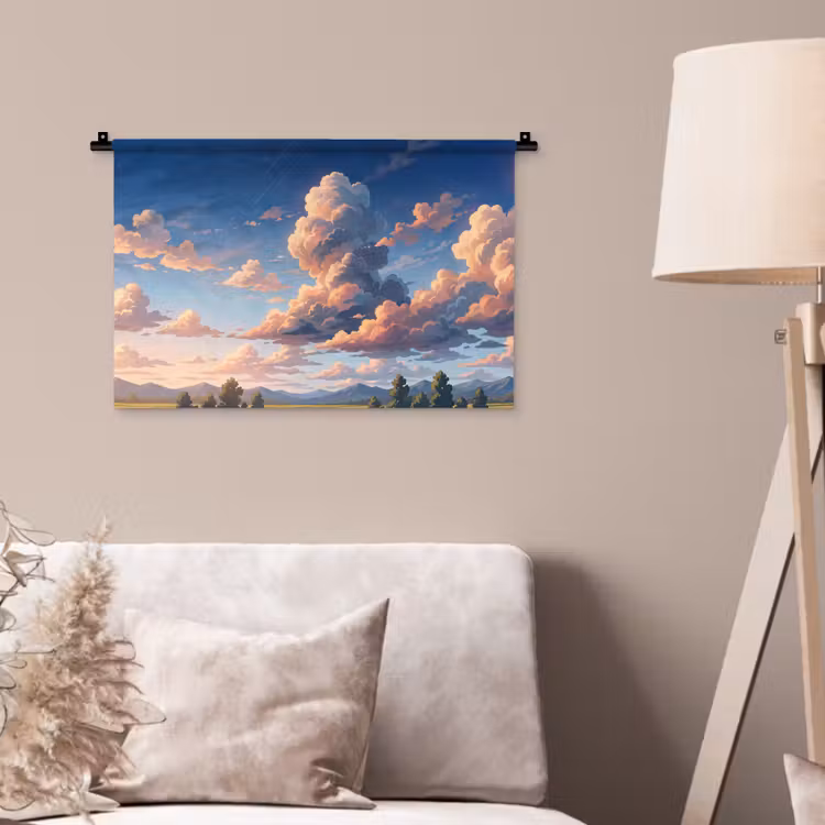 Wandkleed - Wolken - Daghemel - Natuur - Illustratie - Oranje — 2