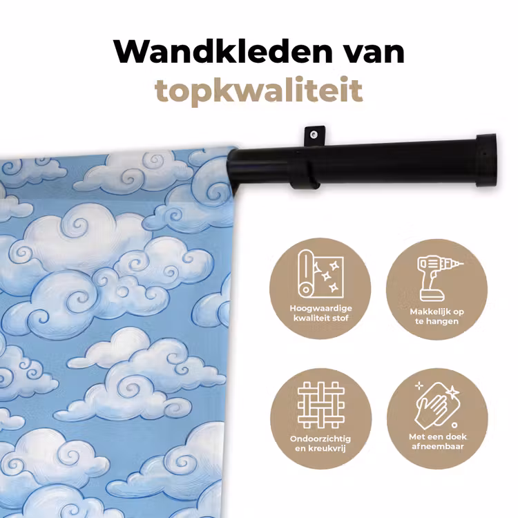 Wandkleed - Wolken - Patroon - Hemel - Illustratie - Wit — 3