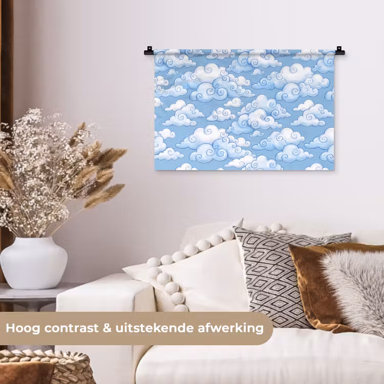 Wandkleed - Wolken - Patroon - Hemel - Illustratie - Wit — 4