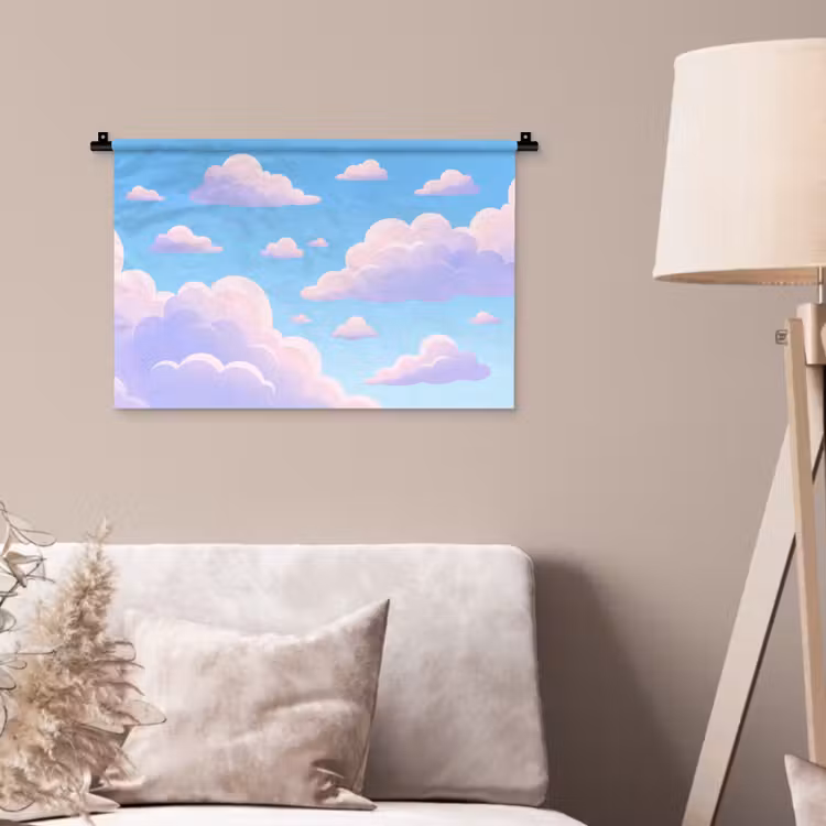 Wandkleed - Wolken - Roze - Blauw - Natuur - Modern — 2