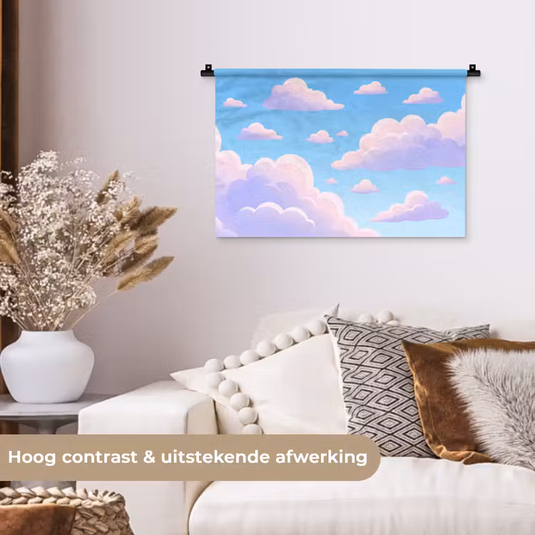 Wandkleed - Wolken - Roze - Blauw - Natuur - Modern — 4