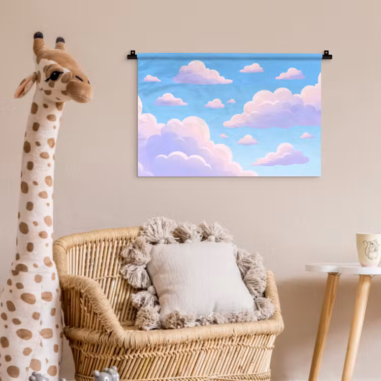 Wandkleed - Wolken - Roze - Blauw - Natuur - Modern — 5