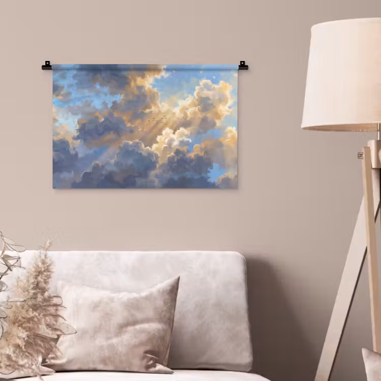 Wandkleed - Wolken - Zonnestralen - Natuur - Abstract - Blauw — 2