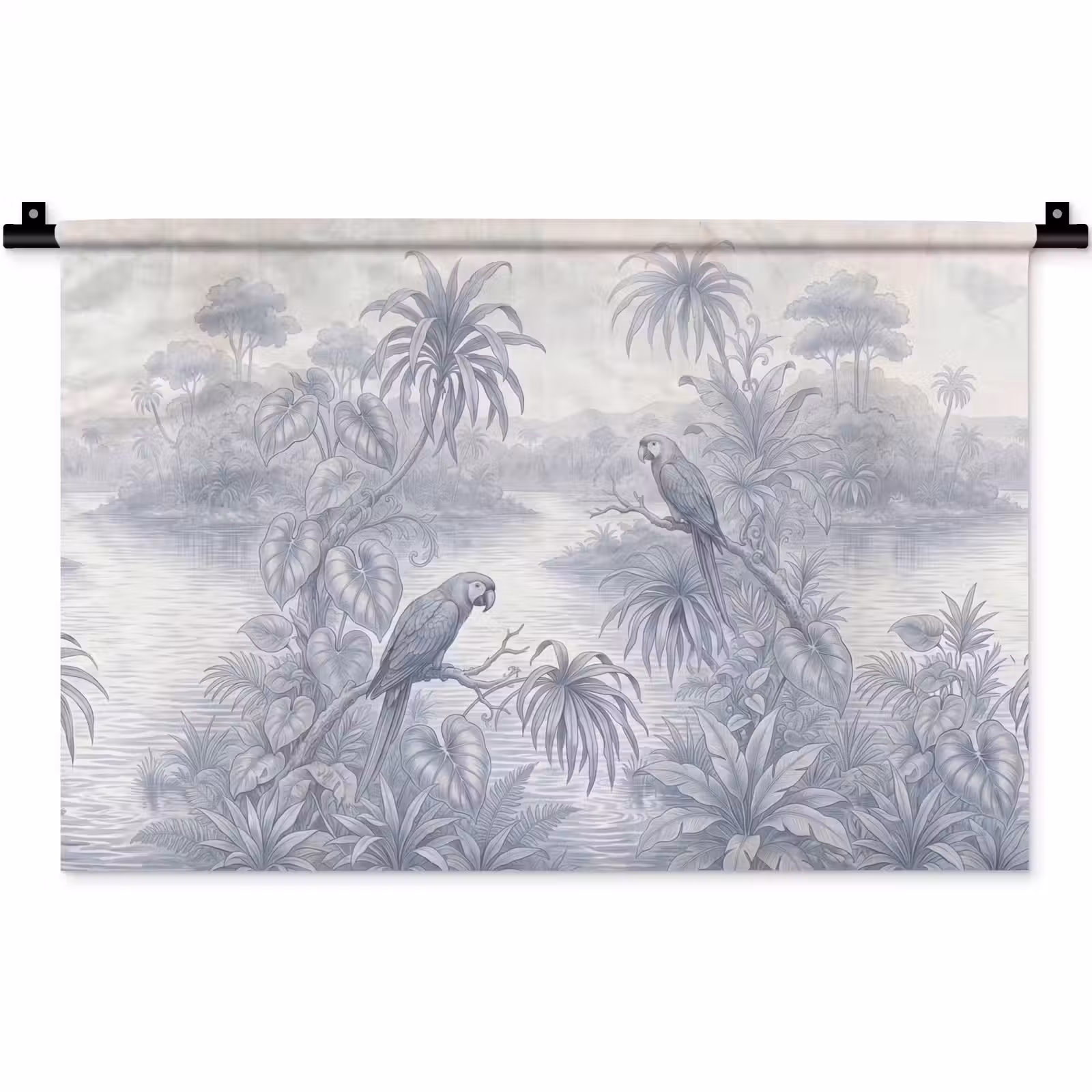 Wandkleed - Vogel - Rivier - Tropisch - Illustratie - Blauw — 1