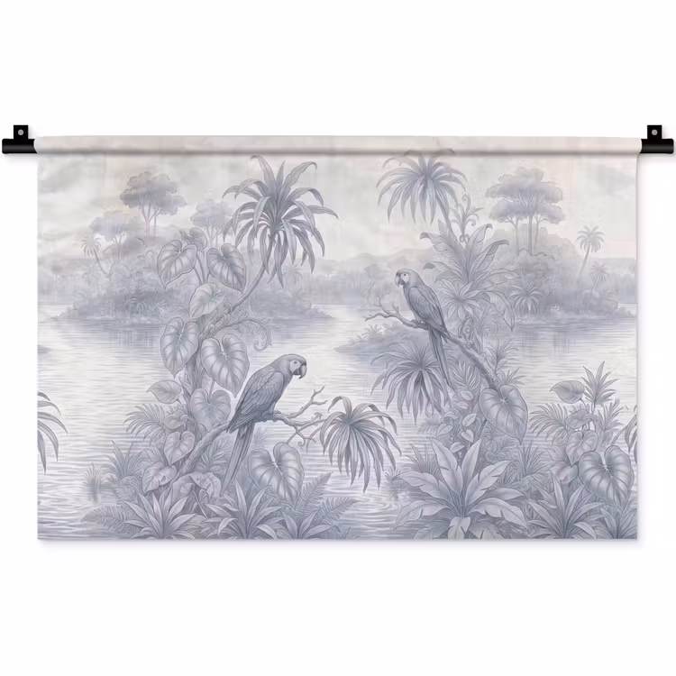 Wandkleed - Vogel - Rivier - Tropisch - Illustratie - Blauw — 1