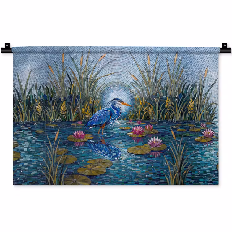 Wandkleed - Vogel - Water - Natuur - Abstract - Blauw — 1