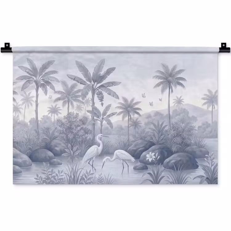 Wandkleed - Vogel - Water - Tropisch - Natuur - Blauw — 1