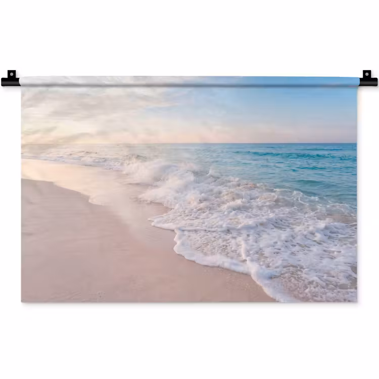 Wandkleed - Zee - Golven - Strand - Natuur - Wit — 1