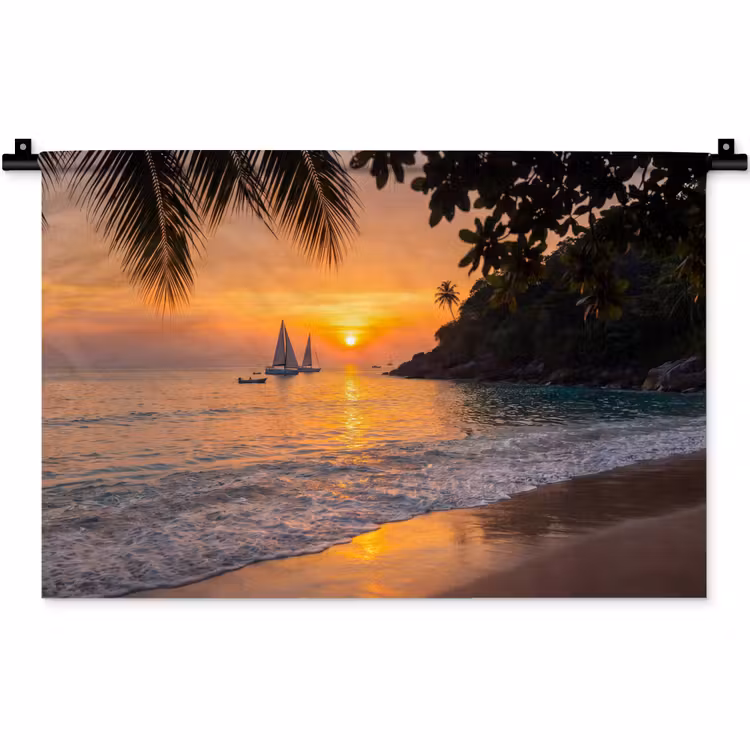 Wandkleed - Zee - Zonsondergang - Boot - Natuur - Oranje — 1