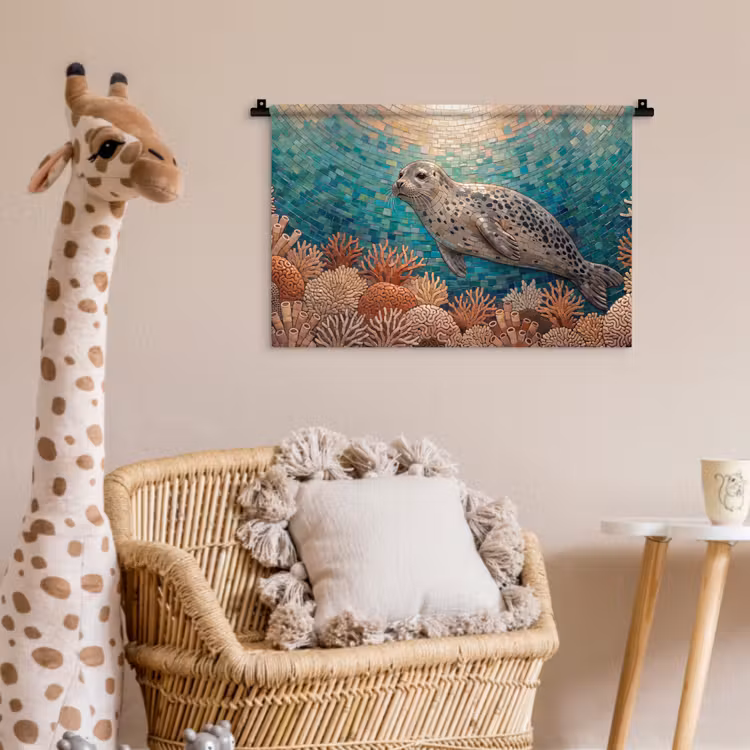 Wandkleed - Zeehond - Mozaïek - Onderwater - Dieren - Blauw — 5