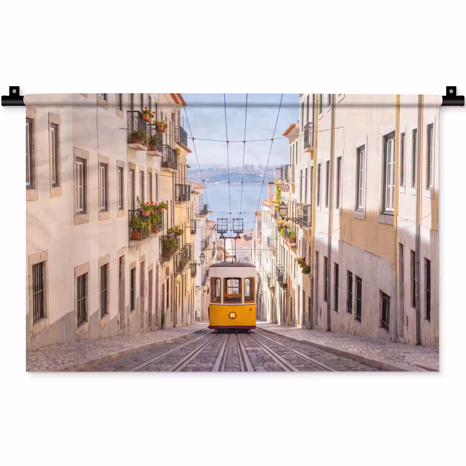 Wandkleed - Tram - Straat - Stad - Architectuur - Geel — 1