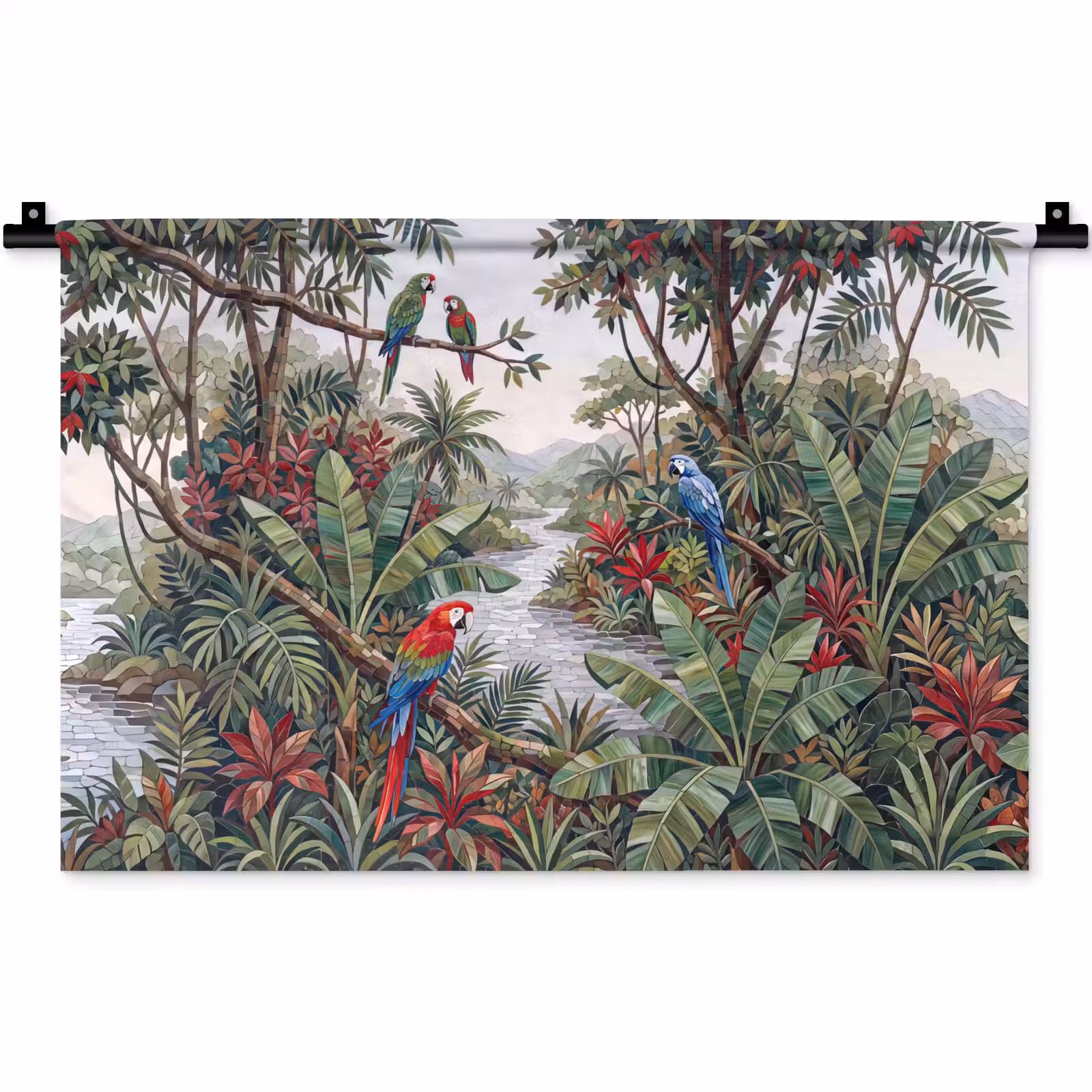 Wandkleed - Vogel - Jungle - Natuur - Mozaïek - Groen — 1
