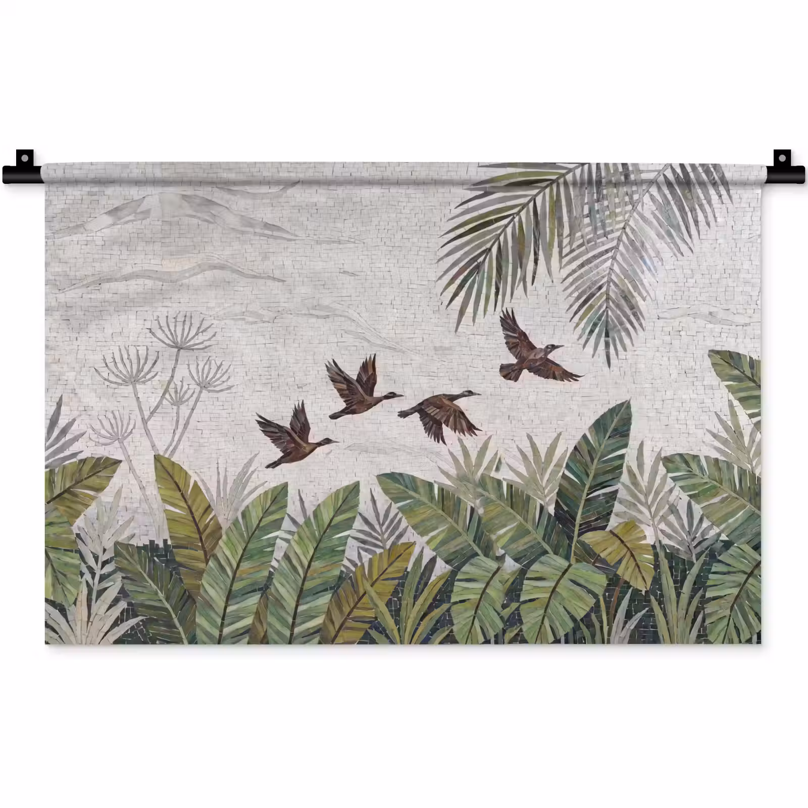 Wandkleed - Vogel - Vliegend - Tropisch - Mozaïek - Groen — 1