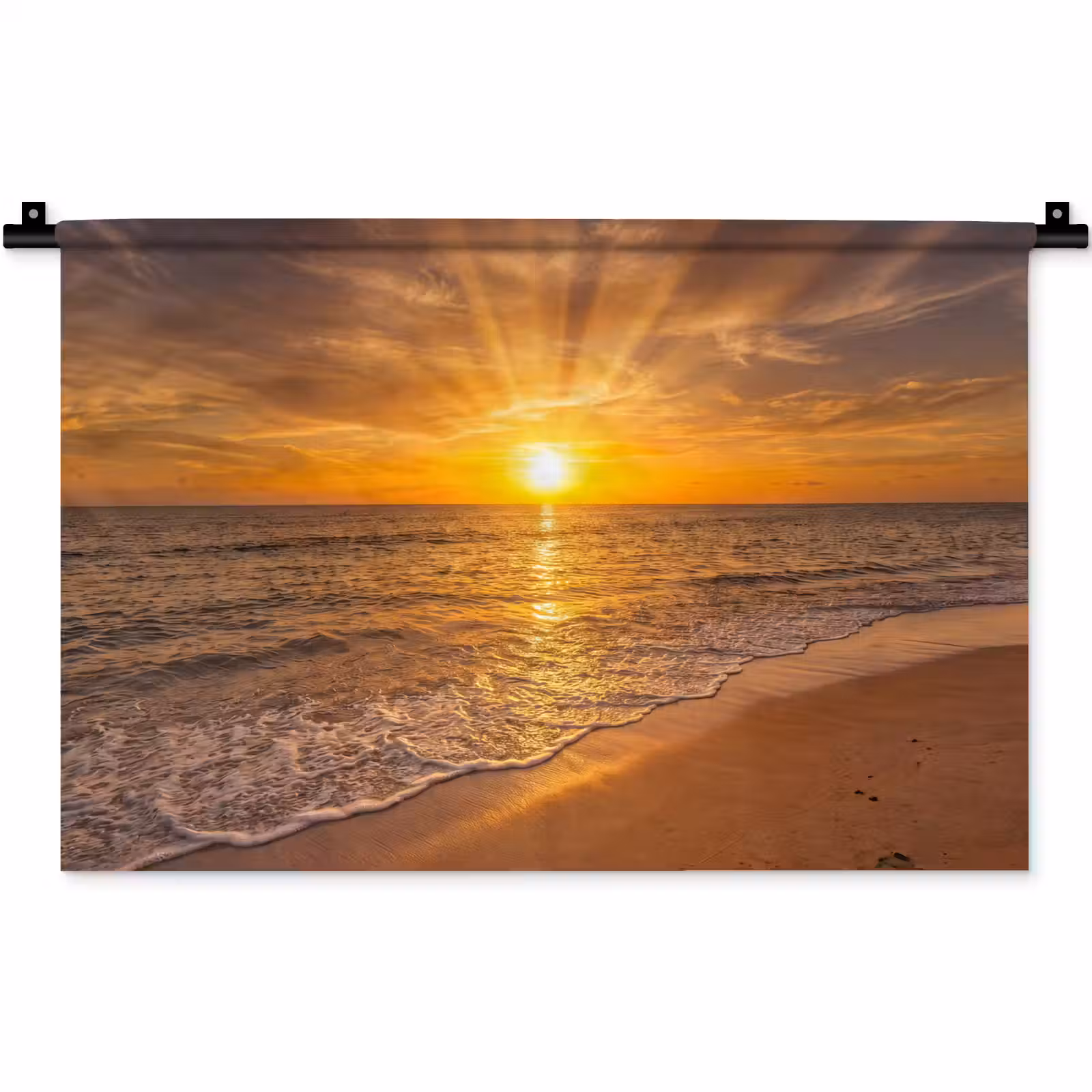 Wandkleed - Zee - Zonsondergang - Golven - Kust - Oranje — 1