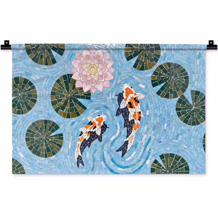 Wandkleed - Vis - Water - Natuur - Mozaïek - Blauw — 1