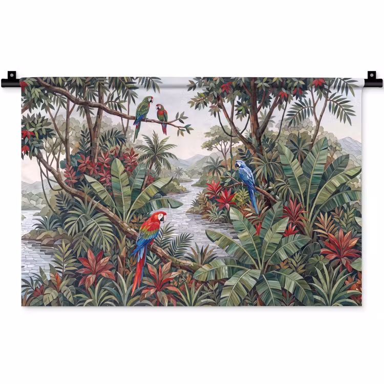 Wandkleed - Vogel - Jungle - Natuur - Mozaïek - Groen — 1