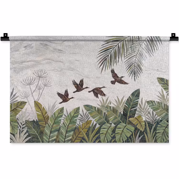 Wandkleed - Vogel - Vliegend - Tropisch - Mozaïek - Groen — 1