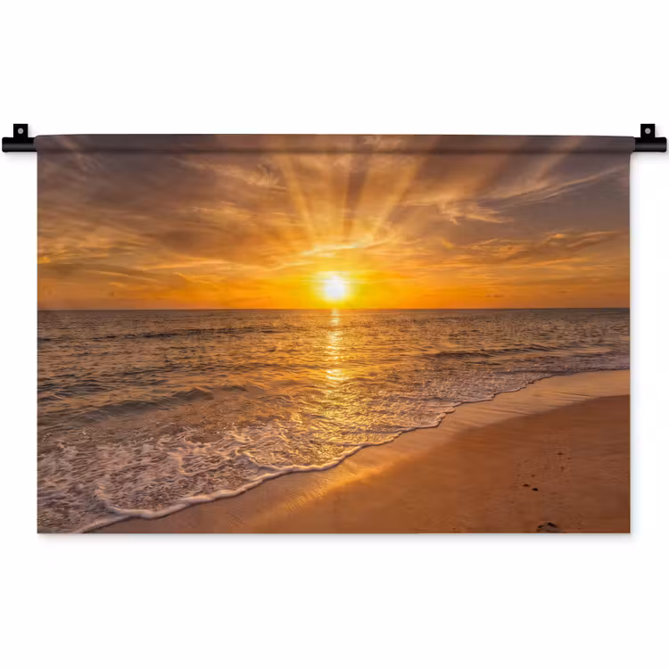 Wandkleed - Zee - Zonsondergang - Golven - Kust - Oranje — 1