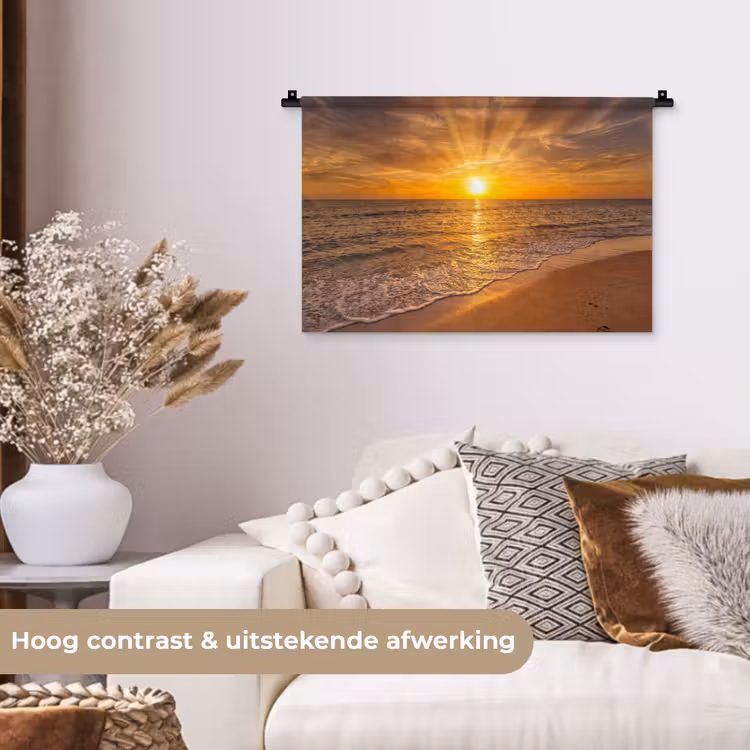 Wandkleed - Zee - Zonsondergang - Golven - Kust - Oranje — 4